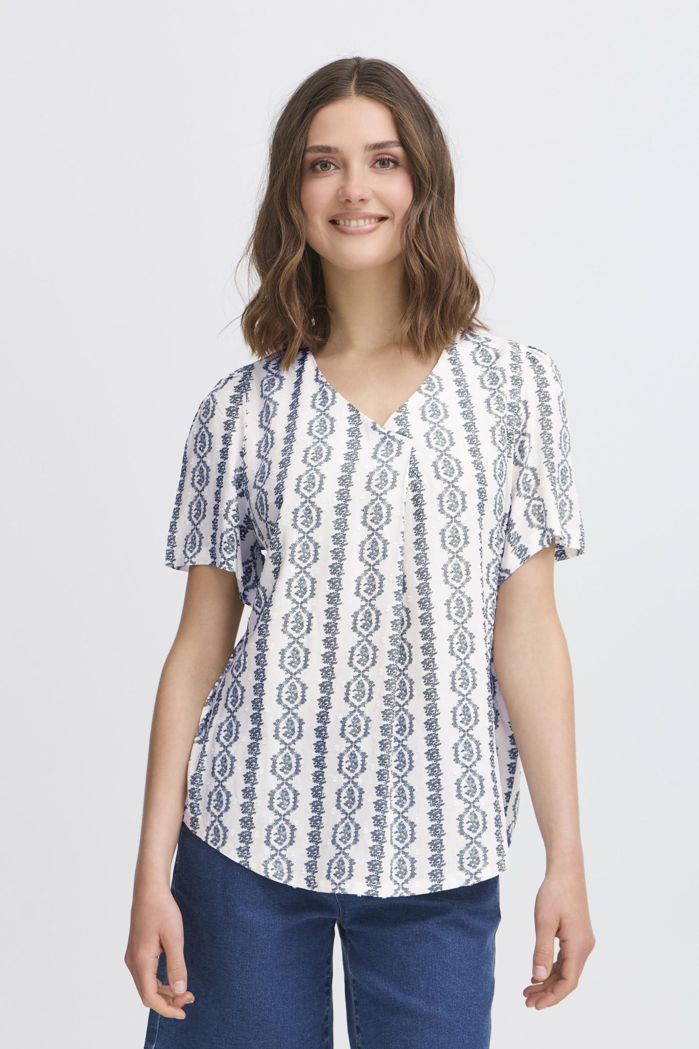 FRANSA FRSOPHIA BL 1 BLÅ/HVID Bluse