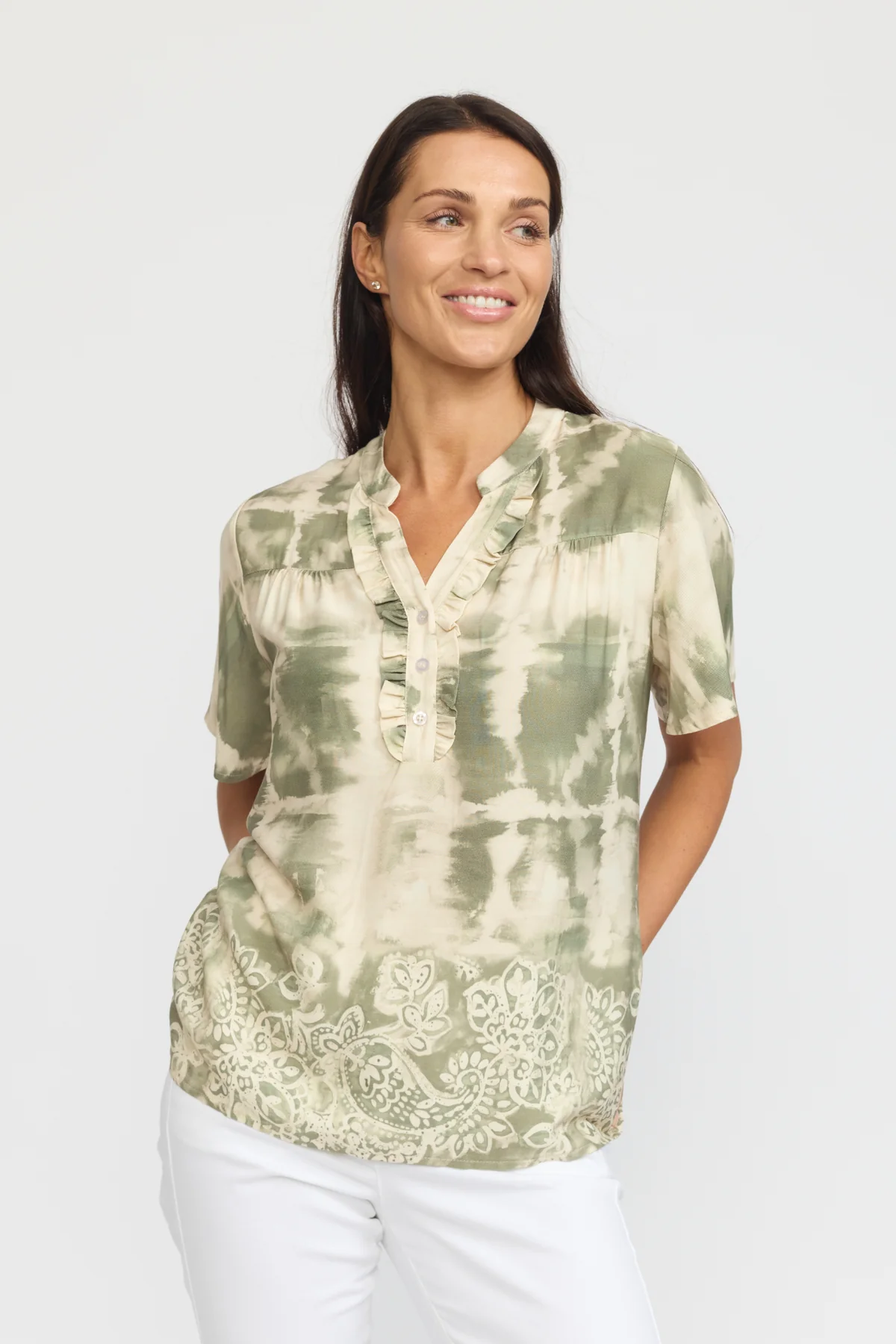 2-BIZ KADA SAND/GRØN Bluse