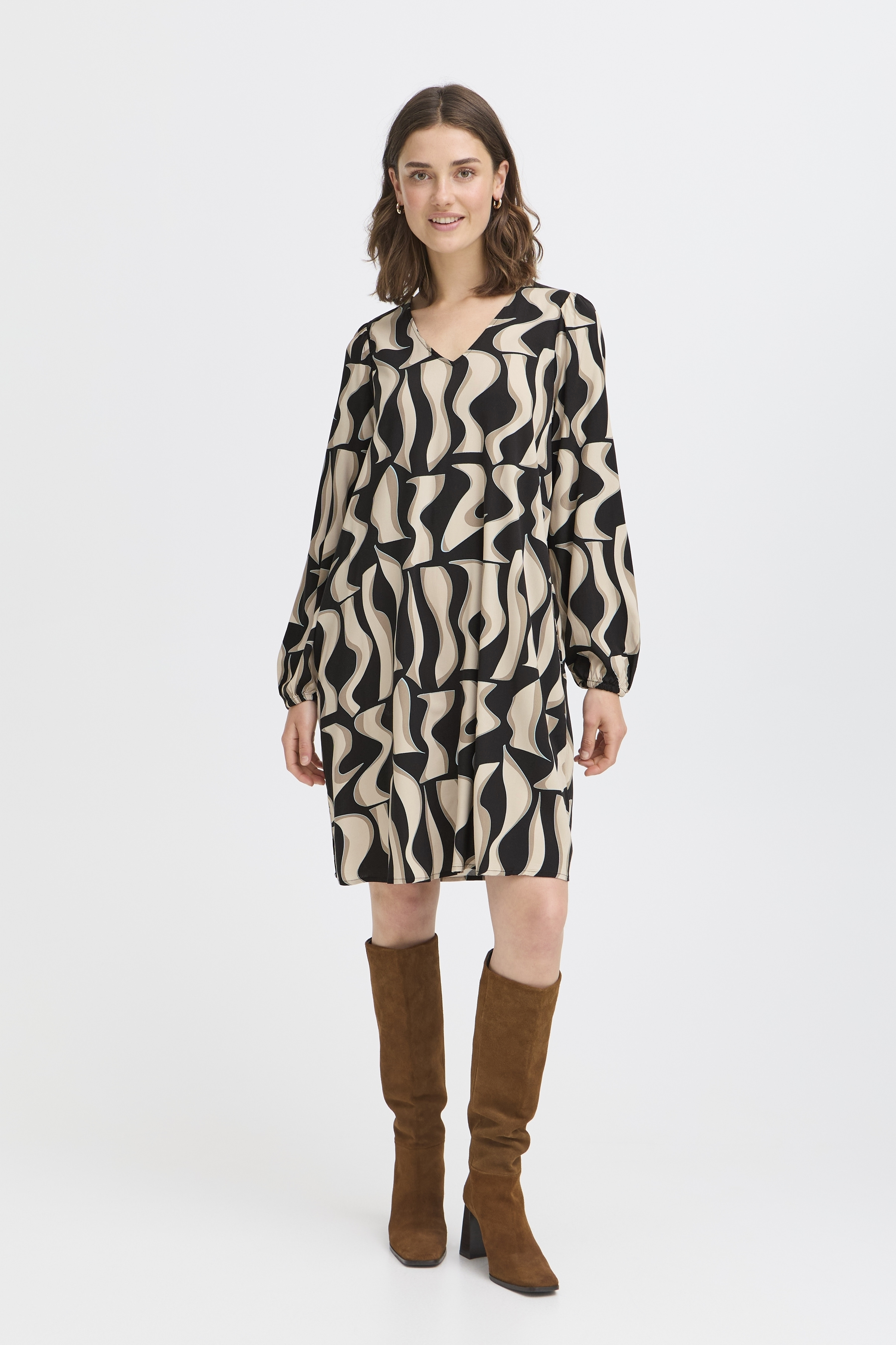 FRJUSTINI 1 SORT/BEIGE TUNIKA