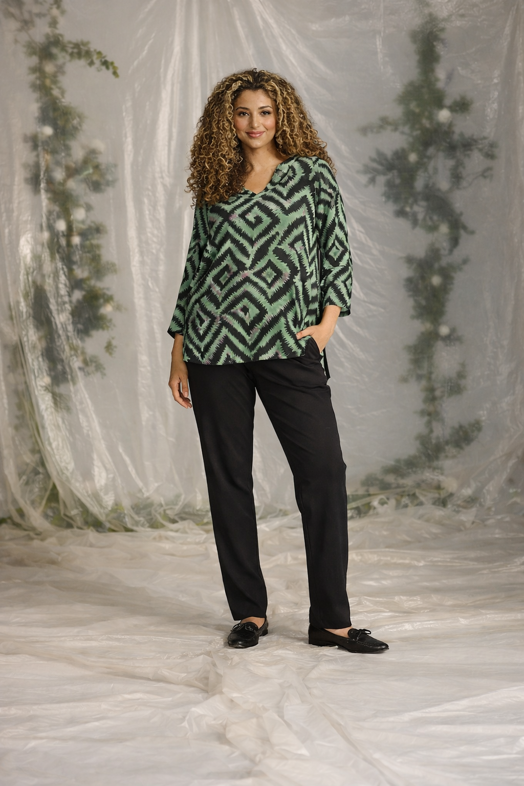 ZHENZI-SYLVA BLUSE 3/4 GRØN BLUSE