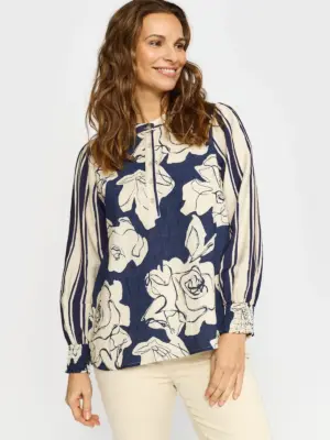 2-BIZ MAVA NAVY/CREME Bluse