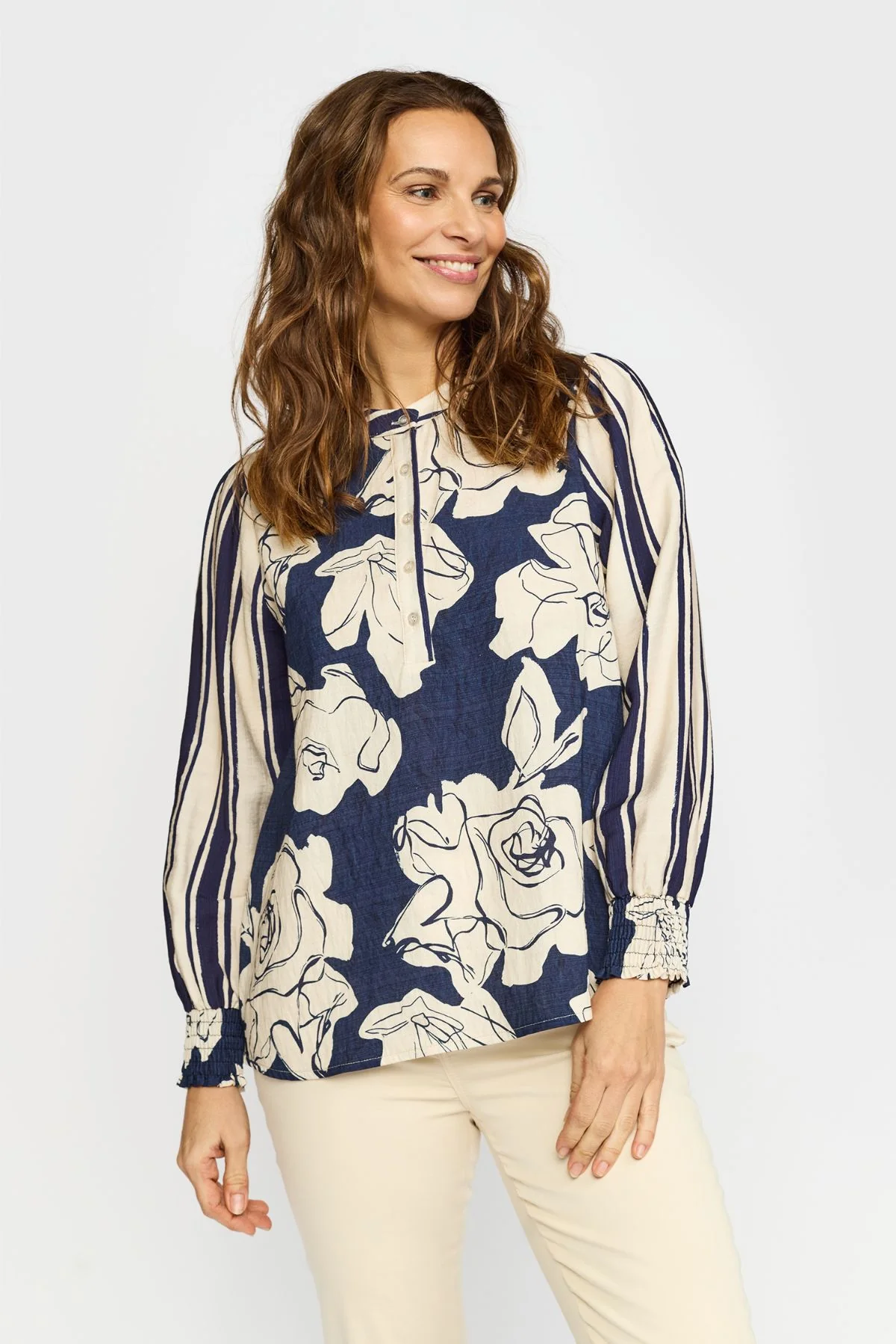 2-BIZ MAVA NAVY/CREME Bluse