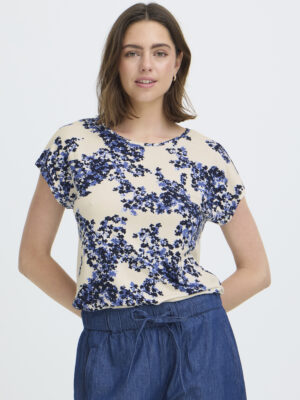 FRANSA FRAMY T-SHIRT HVID/BLÅ BLOMST