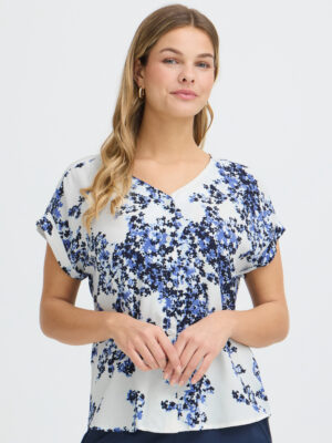 FRANSA FRHEAT BLÅ BLOMST BLUSE