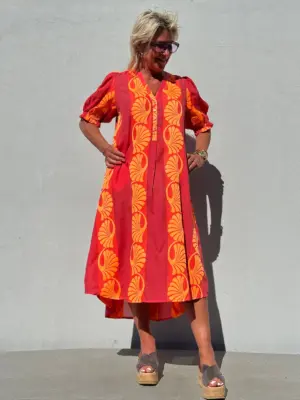 GASPAR TUNØ RØD/ORANGE Kjole