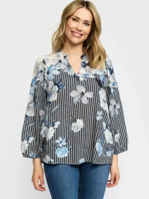 2-BIZ JANA BLÅ BLOMST BLUSE