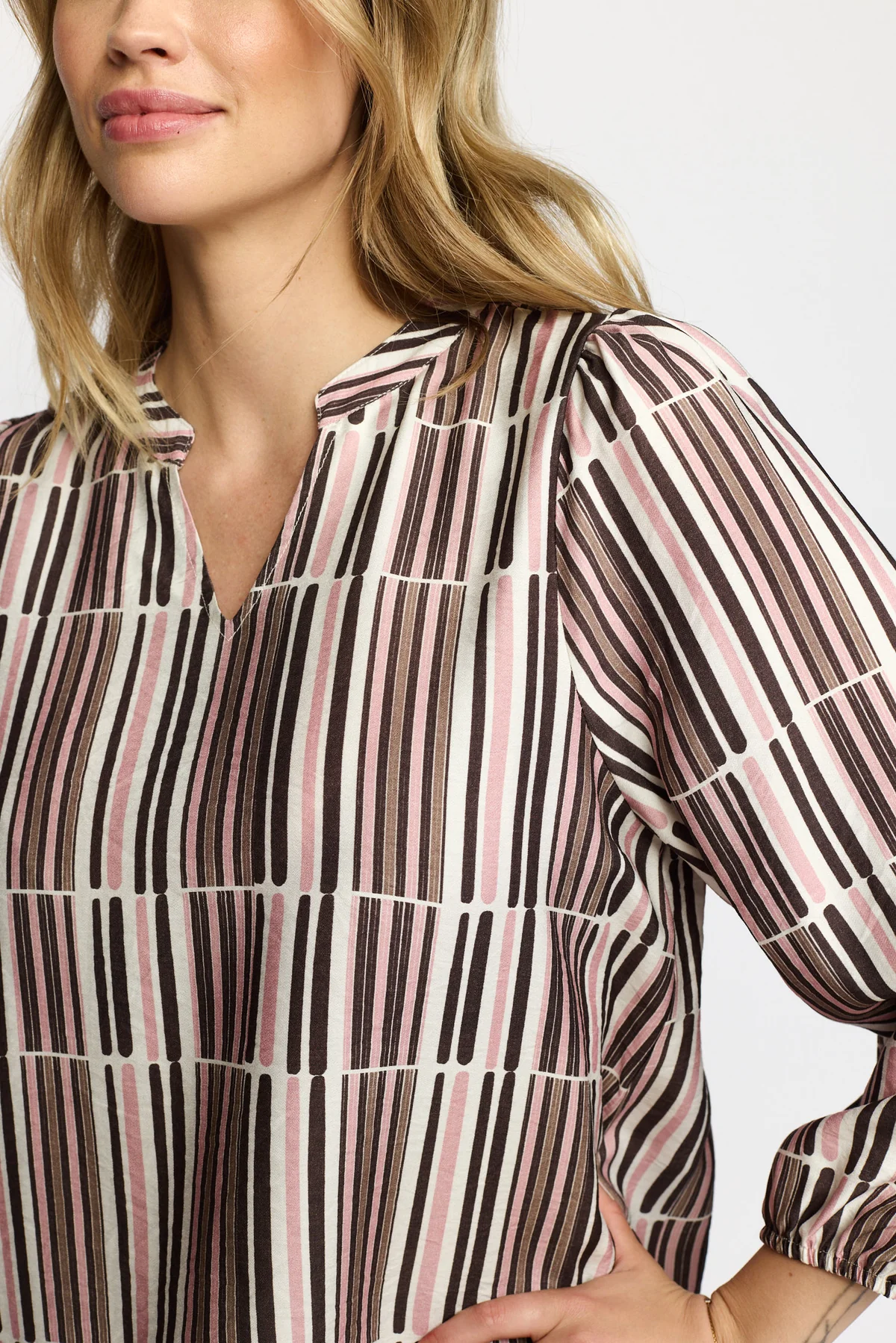 2-BIZ ESMARA ROSA STRIBET BLUSE - Billede 2