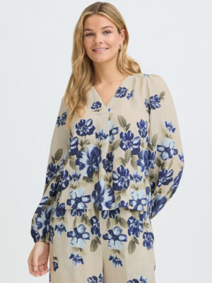 FRANSA CARRIE BLUSE SAND M. BLÅ BLOMST