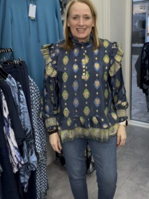 FIE BLÅ MED GRØN Bluse