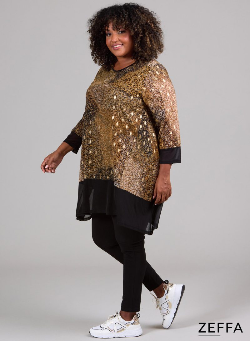 ZF-1014 CAMEL/GULD PRINT Tunik - Billede 2